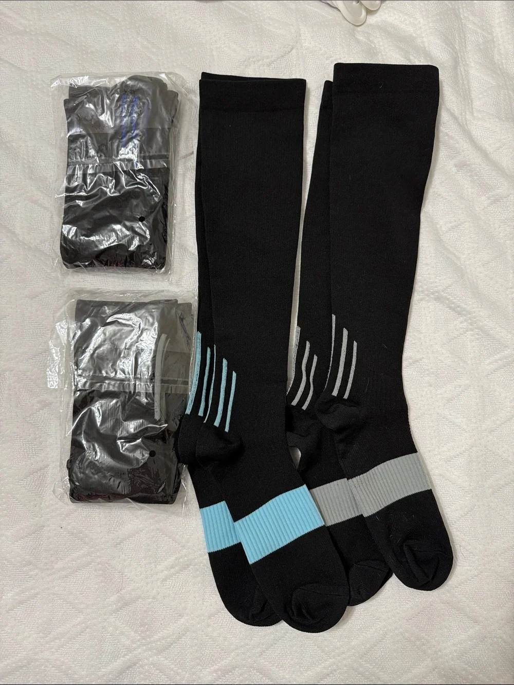 Men's Black Compression Socks with Blue and Gray Accents